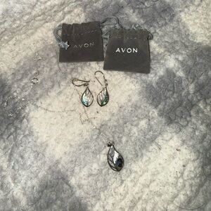 Avon Silver Necklace and Earrings with Iridescent Accents